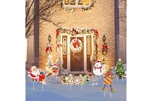 WEDNOK 6pcs Christmas Yard Signs Xmas Outdoor Lawn Decorations Garden Sign with 12 Stakes Santa Claus Snowman Reindeer Christmas Tree Joy Gift Pattern for Christmas Holiday Decor