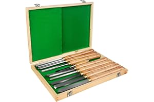 VEVOR Set di Scalpelli per Tornio 8 Pezzi Tornio per Lavorazione Legno di Tavolo da Lavoro, Lunghezza Lama 17,59 cm ca. Spessore 6,5-7 mm, Kit Scalpelli per Tornio