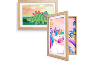 Kromapolis Lot de 2 Cadre Pour Dessin Enfant à Changer Format Cadre Photo A4 - En MDF Dessiner Collage de photos Couleur bois