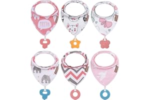vuminbox Baby Bandana Drool Bibs 6-Pack and Teething Toys 6-Pack Made with 100% Organic Cotton, Super Absorbent and Soft Unisex