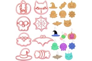 HINGTAI Lot de 8 emporte-pièces en pâte polymère pour Halloween, moulage en une seule touche, motif citrouille fantôme 3D en relief, pour glaçage, décoration ou fabrication de bijoux coupe-biscuits Halloween