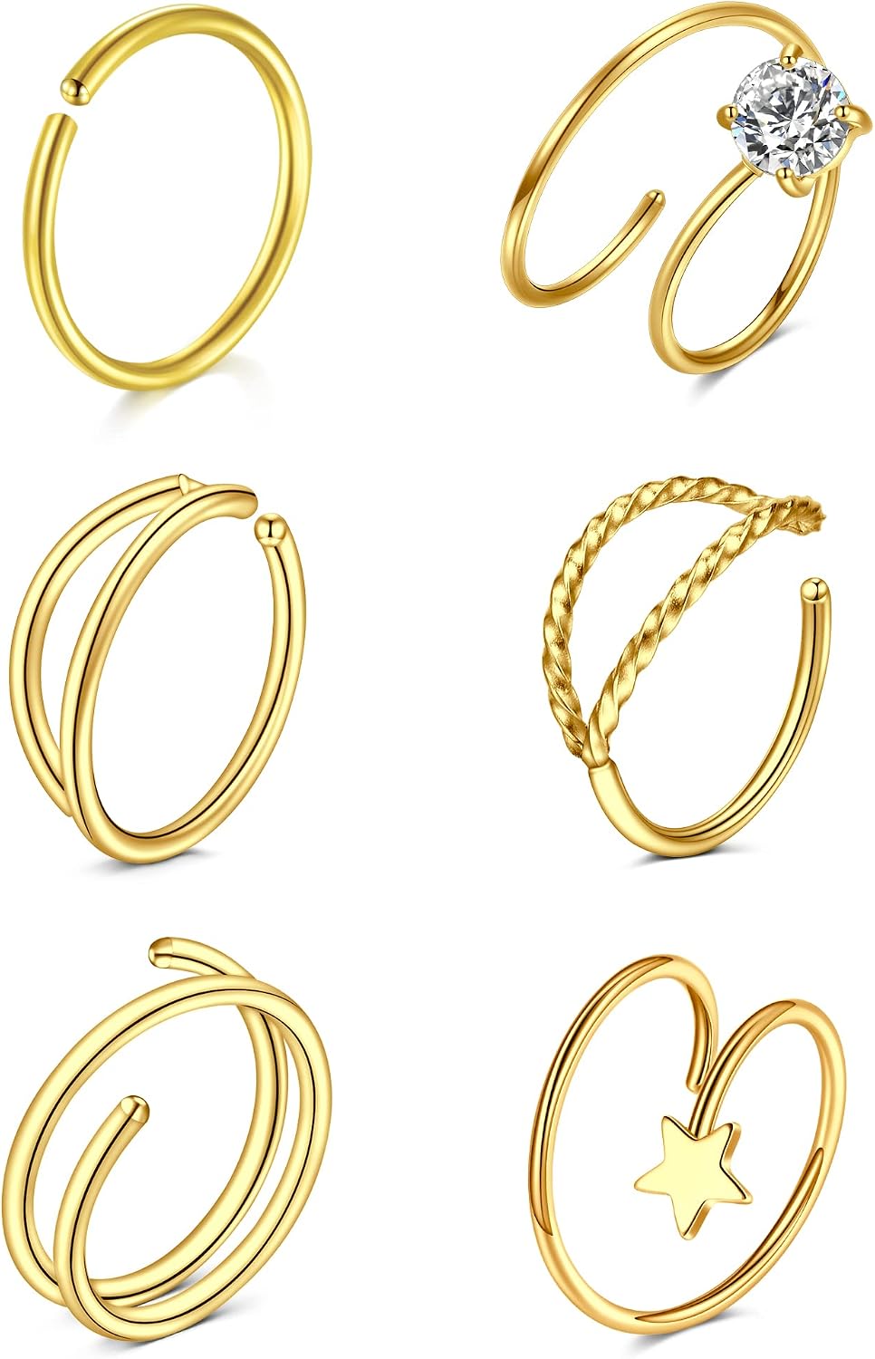 LAURITAMI Pendientes Piercing Nariz de Acero Quirúrgico Perno Curvos 20G 7 mm Tornillo Espiral L Forma Opal CZ Estilos Joyas