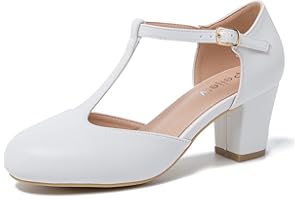 Peijely Mary Jane Damen-Pumps mit T-Riemen, Blockabsatz, Knöchelriemen, Schnalle, Kleid Pumps