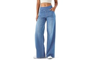 LaiEr Pantalon en Denim à Jambe Large pour Femmes, Taille Haute, Jambe Droite, Coupe Ample, Jeans décontractés très Extensibles pour Le Yoga, Le Fitness, Les Sports décontractés