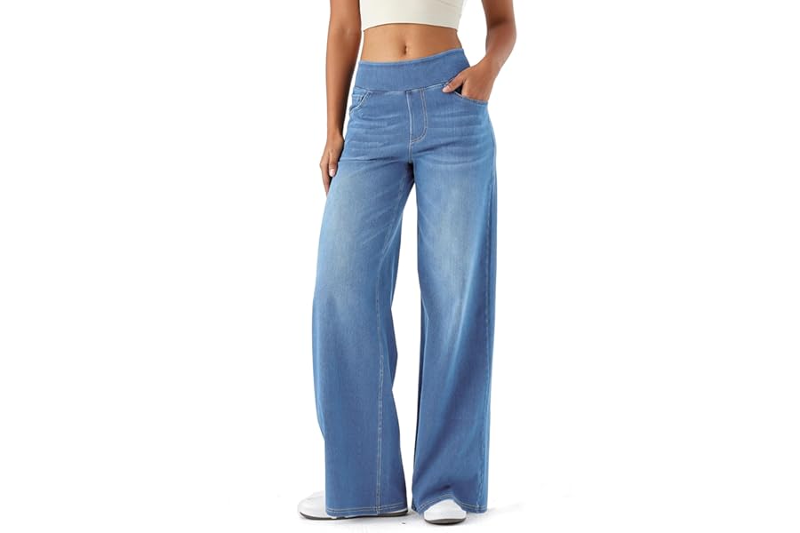 LaiEr Large Denim Wide Leg Pants for Women, High Waisted and Slimming with Multiple Pockets, Straight Tube, Loose fit, Cat Whisker, Marbling wash Craft, High Elasticity Casual Jeans