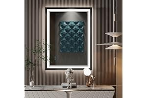 BAKLON Bathroom Mirror with LED Lights,800 X 600 mm Illuminated Backlit Wall Mounted Vanity Mirror Dimmable 3 Colors [IP65 Rated] with Touch Sensor,Energy-Saving,Anti-fog,Horizontal/Vertical