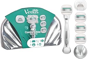‎GILLETTE VENUS Gillette Venus Pro ComfortGlide Sensitive Damenrasierer mit einem Hauch von Aloe Vera — 4 Ersatzklingen für Nassrasierer, Langlebiges Metallhandstück, Duschhalterung, Reiseschutzkappe und Reisetasche