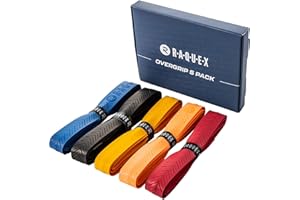 Raquex Racket Ridged Overgrip Tape - 5 Pack Racquet Over Grip Tape Anti Slip - Tennis, Badminton, Squash – Black, Blue, Red, Yellow, Orange – Recyclable cardboard outer packaging