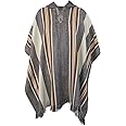 Gamboa Mens Poncho Cloak with Hood Men Pancho Men Mexican Poncho Blanket Wool Poncho, Grey and White, One size