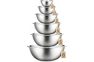 FineDine Mixing Bowls Set - 6-Piece, Easy-Grip, Stainless Steel Mixing Bowls for Baking, Cooking, Salad & Food Prep - Large, Medium and Small Metal Nesting Bowls
