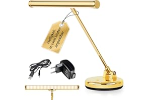 ‎SHOWLITE Showlite PL-1-GD-WW LED Klavierleuchte - Klavierlampe mit 15 LEDs - warmweißes Licht in 2 Stufen - 36 cm Höhe - Betrieb per USB, Netzstrom oder Batterie - gold hochglanz