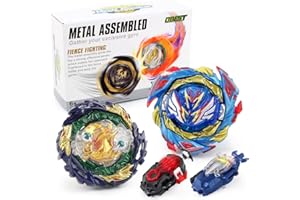 OBEST Tops de Combat avec Lanceur, 2 toupies gyroscopiques en métal Combat Burst et 2 lanceurs, Jouets pour Enfants（Rouge et Bleu）