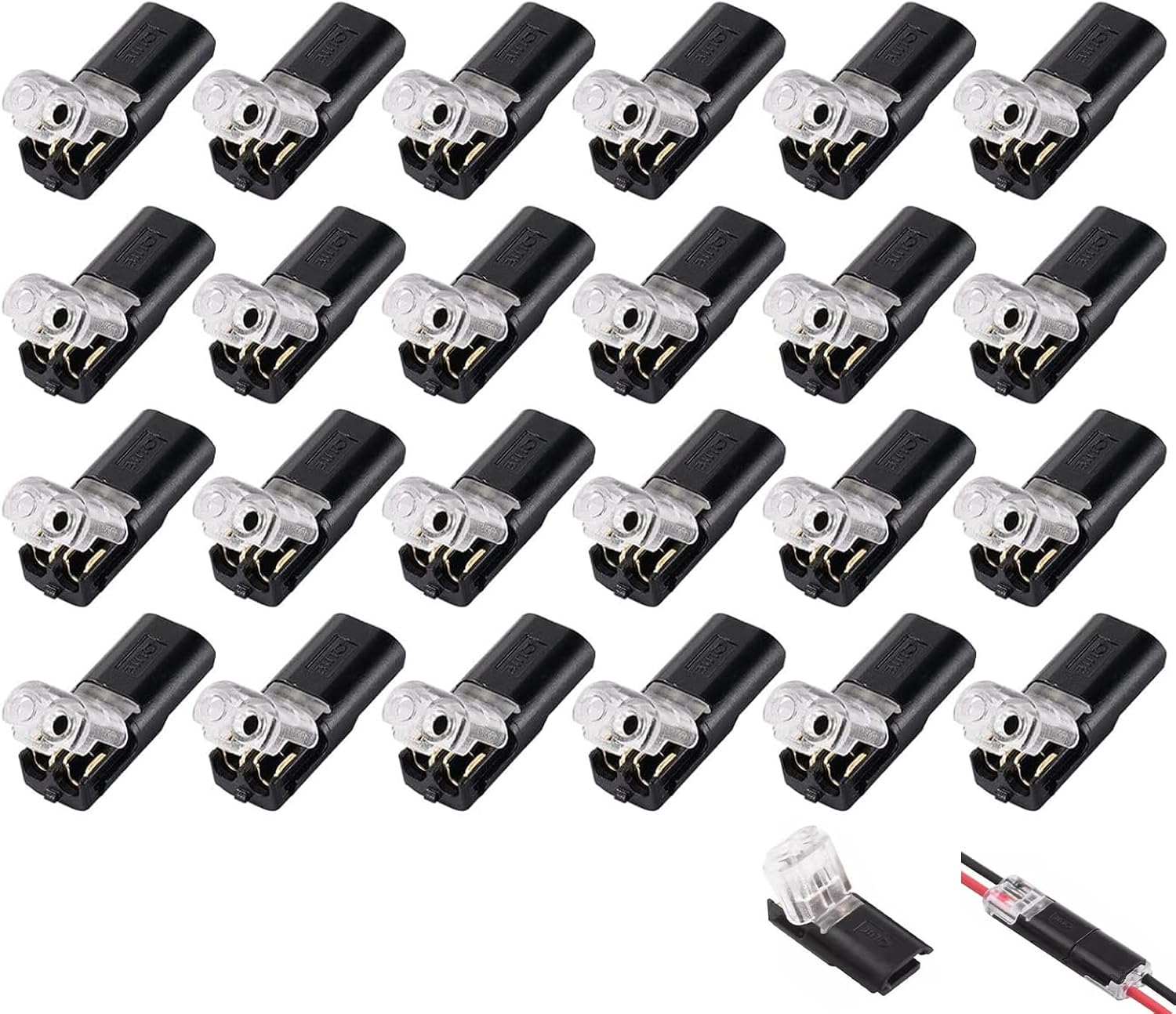 Vnuipofa 24 Piezas Conectores de Cable Impermeables, Conector Rapido 2 Pines, Conectores Eléctricos Rápidos de 2 Pines para Cable 18-22 AWG, Terminales de Conexión sin Soldadura, Empalmes Compactos