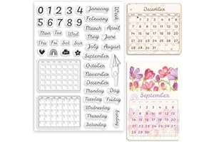 ORIGACH Calendrier quotidien - Tampons transparents en silicone pour la fabrication de cartes, mois, semaine, numéro météo - Tampons en silicone transparent pour bricolage, scrapbooking, journal,