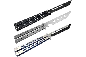 Sporgo Butterfly Trainer 3 Pieces: Butterfly Knife for Practice Unsharpened Blade Practice Comb Stainless Steel for Training Knife Beginners Flipping Tricks Practice (Silver + Black + Blue) (1)