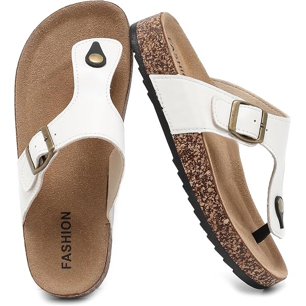 Mesing Ciabatte Infradito Donna Uomo Estive con Plantare in Sughero Comodi Sandali Ortopedici Pelle Scamosciata Antiscivolo Pantofole XZ901-White-EU36