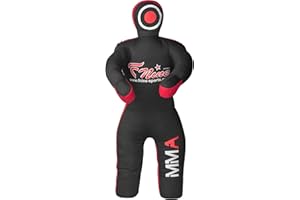 FNINE MMA Grappling Dummy, for Judo, Wrestling, Brazilian Jiu Jitsu, Submission and Throwing UNFILLED Canvas Bag (Black Red, 47 Inches (4 feet))