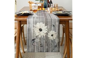 HANRUNSI Tischläufer Modern Wohnzimmer Tischsets Leinen Tischläufer Sommer Platzsets Grün Blau Tischläufer Grau Blumen Planken Scheune Vintage Tischläufer Läufer für Esstisch Party Hochzeit 40 x 140 cm