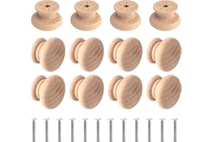 ihohi Wooden Drawer Knobs, 12PCS Wood Cupboard Handles with Screws 35MM Versatile Solid Round Wardrobe Door Knobs for Furniture Cabinets Drawers DIY Paintable Design