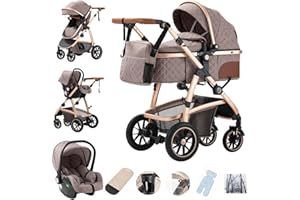 Gcarebb 3 in 1 Kinderwagen, Buggy Mit Auto Babyschale, Mit Höhenverstellbarer Kinderwagen Komplettset, KombiKinderwagen Mit Aluminiumrahmen für Neugeborene 0-4 Jahre