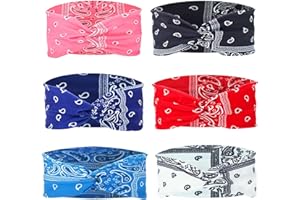 WACH AUF 6 Pieces Bandanas for Women Elastic Turban Twist Knotted Bandana Boho Knot Headwrap Sports Retro Flower Printed Yoga Workout Hairband for Girls and Ladies