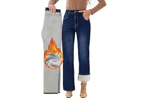 Fakanhui Jeans d'hiver thermiques en flanelle avec doublure en polaire pour femme