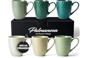 MIAMIO - 6 x 400 ml - Set de tasses à café/tasse - Tasse en céramique moderne Matt - Tasse à café grande taille - Collection Palmanova (Vert)