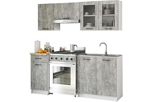 AKORD | Set di Mobili da Cucina Olivia 1.8m | Cucina Completa Piccola | Componibile | su Misura 46 x 180 x 203 cm | Per un design moderno e Tradizionale | Cemento
