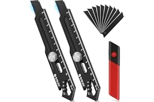 BIBURY 2 Stück Profi Cuttermesser, Edelstahl Universalmesser mit Extra 10 SK5 18mm Abbrechklinge, Multifunktionales Mehrzweck Teppichmesser Druckguss Cutter Messer (Schwarz)