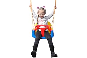 IFOYO 3-in-1 Swing Seat, Adjustable High-Back Secure Baby Swing Seat for Garden and Playgrounds Play, Detachable and Portable Toddler Swing with Safety Harness for Kids 6 Months - 8 Years (Blue)