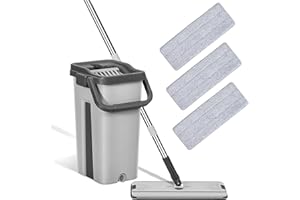 weiclianhp Balai Serpillière Microfibre Rotatif 360° avec Serpillière Seau Essoreur Double Bac et 3 Tampons Réutilisables - Système de Nettoyage de Sol Mains Libre
