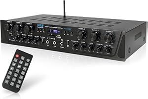Pyle Wireless Home Audio Amplifier System - Bluetooth Compatible Sound Stereo Receiver Amp - 6 Channel 600 Watt Power, Digital LCD, Headphone Jack, 1/4'' Microphone IN USB SD AUX RCA FM Radio