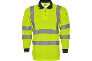 LIZZIE JACOBS Hochsichtbares Poloshirt, hohe Sichtbarkeit, langärmelig, reflektierendes Klebeband, Sicherheit, Arbeit, atmungsaktiv, leicht, Arbeitskleidung