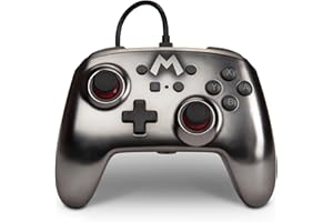 Verbesserter Kabelgebundener PowerA Controller für Nintendo Switch – Mario Silver, Gamepad, Game-Controller, Kabelgebundener Controller, Offiziell Lizenziert