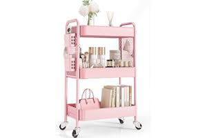 Urackify Chariot de Rangement Utilitaire pour diverses Applications – Chariot à roulettes en métal à 3 Niveaux avec Panneaux perforés, paniers et Crochets pour Un Rangement supplémentaire dans la