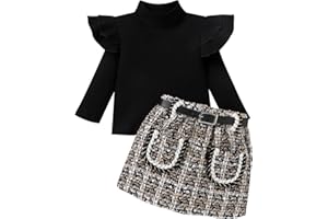 Geagodelia 2 PCS Set Completo Bambina Maniche Lunghe Maglione Lavorato a Maglia con Palla di Pelo Top + Bottoni in Metallo Set di Abiti con Gonna a Trapezio Inverno Autunno