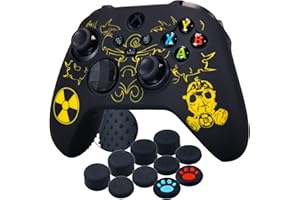 YoRHa Silicona Talla Láser Funda Piel Carcasas Cubierta para Xbox Series X/S Mando x 1 (Radiación Amarilla) con Agarres para el Pulgar x 10