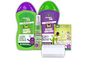 GREAT BRITISH HOME Escenti Kids Head Lice Prevention Bundle: Head Lice Shampoo, Tea Tree Conditioner, Leave-in Nit Repellent Spray for Kids with Tea Tree, Lice Bands 8pk & Nits Comb - Complete Lice Treatment Kit by GBH