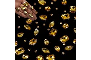 GEFIRE 186 Pcs Pedrería para Coser, Brillantes para Ropa, Pedrería para Coser, Diamantes Imitación para Ropa de Bricolaje, Accesorios de Zapatos de Boda, Accesorios de Diamantes Cosidos a Mano (Dorado)