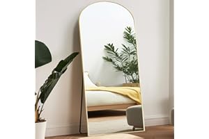 Melodieux Duże lustro ze stojakiem 180 x 76 cm, wolnostojące, na całe ciało, złota rama, opatrunek, wiszące, pochylone, montowane na ścianie do sypialni salonu