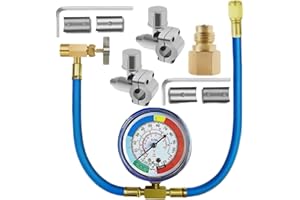Onlynery Kühlschrank-Freon-Aufladeset | Kältemittel-Einfüllschlauch-Kit - R134A AC-Kältemittel-Ladeschlauch-Set, Messing-Auto-Klimaanlagen-Werkzeuge Mit Messlehre