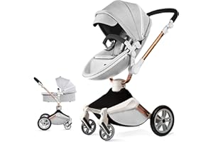 Hot Mom F023-Passeggino 2 in 1, rotazione a 360° passeggino trio per bambini,Portabicchieri/Zanzariera/copripioggia/Pneumatici grandi,grigio2in1