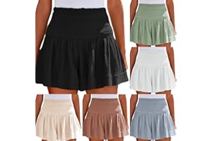 PVUCPOT Shorts Femme Printemps D'été Couleur Unie Taille Haute Plissé Shorts Casual Elastique Shorts Coton et Lin Pantalon De Plage Short Sport Femme