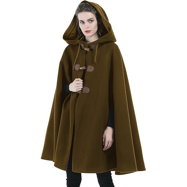 BEAUTELICATE Cape à Capuche Longue de Femme Mariage Mariée Manteau Poncho Courte Laine Chaude de Hiver Costume de Noël Halloween Medievale (Taille unique, Noir - Cheville Longueur 127cm