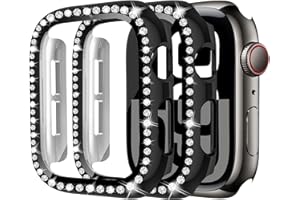 MYAPULUA 2Pack Bling Case for Apple Watch Screen Protector 42mm for Women,Hard PC Diamond Glitter Crystal Full Protection Protective Cover for iWatch Series 10 9 8 7 6 5 4 SE,01-black/black