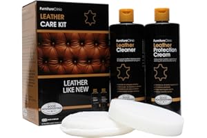 Kit de Soin Complet pour Cuir Furniture Clinic - Crème/Baume Nettoyage, Entretien Protection Incolore, Canapé, Siège Auto - Lot de 4X Pcs: Nettoyant 500ml + Conditionneur 500ml + Éponge + Chamoisine