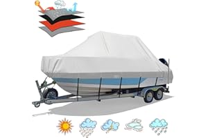 Solim Cubierta Impermeable para lancha en T, 22 a 24 pies, Resistente, 900D, remolcable de Grado Marino, Cubierta de Barco Jumbo para Consola Central con Techo en T, Lona Resistente a los Rayos UV