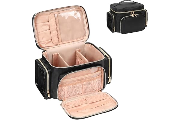 Trousse de voyage grande - Pochette de maquillage pour femme - Pochette de maquillage avec support pour pinceaux - Organisateur portable, Noir