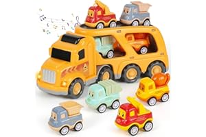 Zoelele Camion Giocattolo 5 in 1 con Luci e Suoni, 4 Mini Auto Incluse, Camion Trasportatore per Bambini 3-7 Anni, Giocattolo Educativo, Idea Regalo per Bambini e Bambine - 02