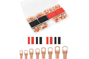 SAVITA 120 Piezas Kit de Terminales de Cobre Estañado, 4/6/8/10/12AWG Incluye 60 Piezas Terminal de Cable y 60 Tubos Termorretráctiles Extremos de Cable de Batería para Engarzado de Cables Eléctricos